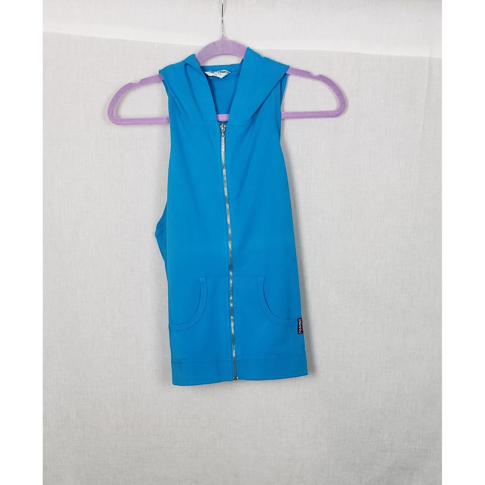 Hard Tail Forever Womens Sleeveless Zip Up Hoodie Turquoise Blue M CasualY2K